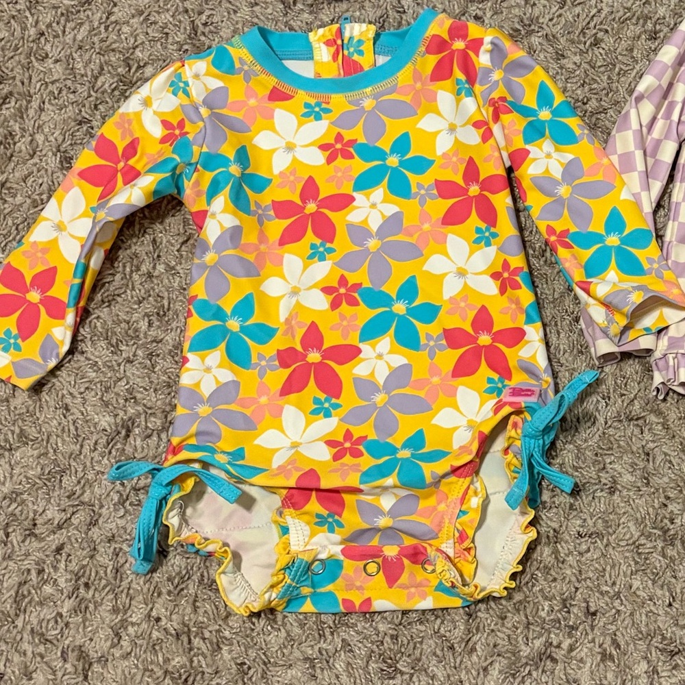 Ruffle Butts Floral Kids Swim Set - Yellow, Red, Blue, Purple size 6-12 months